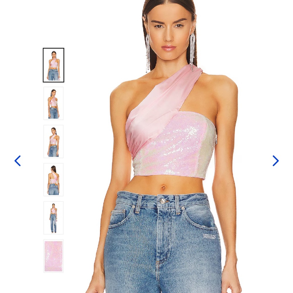 Superdown Gea Pink Sequin Asymmetrical Crop Top